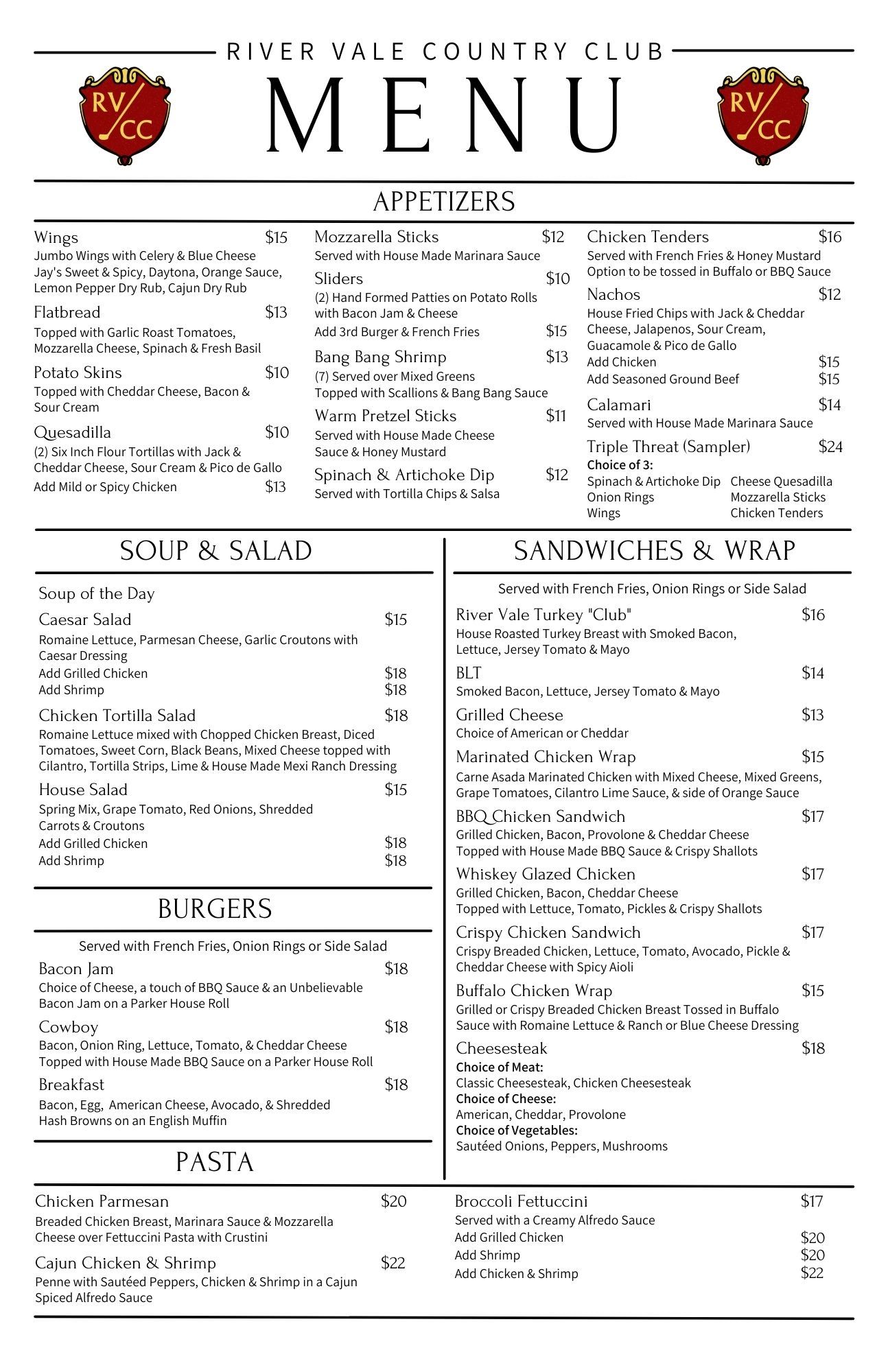 Restaurant Menu - River Vale Country Club